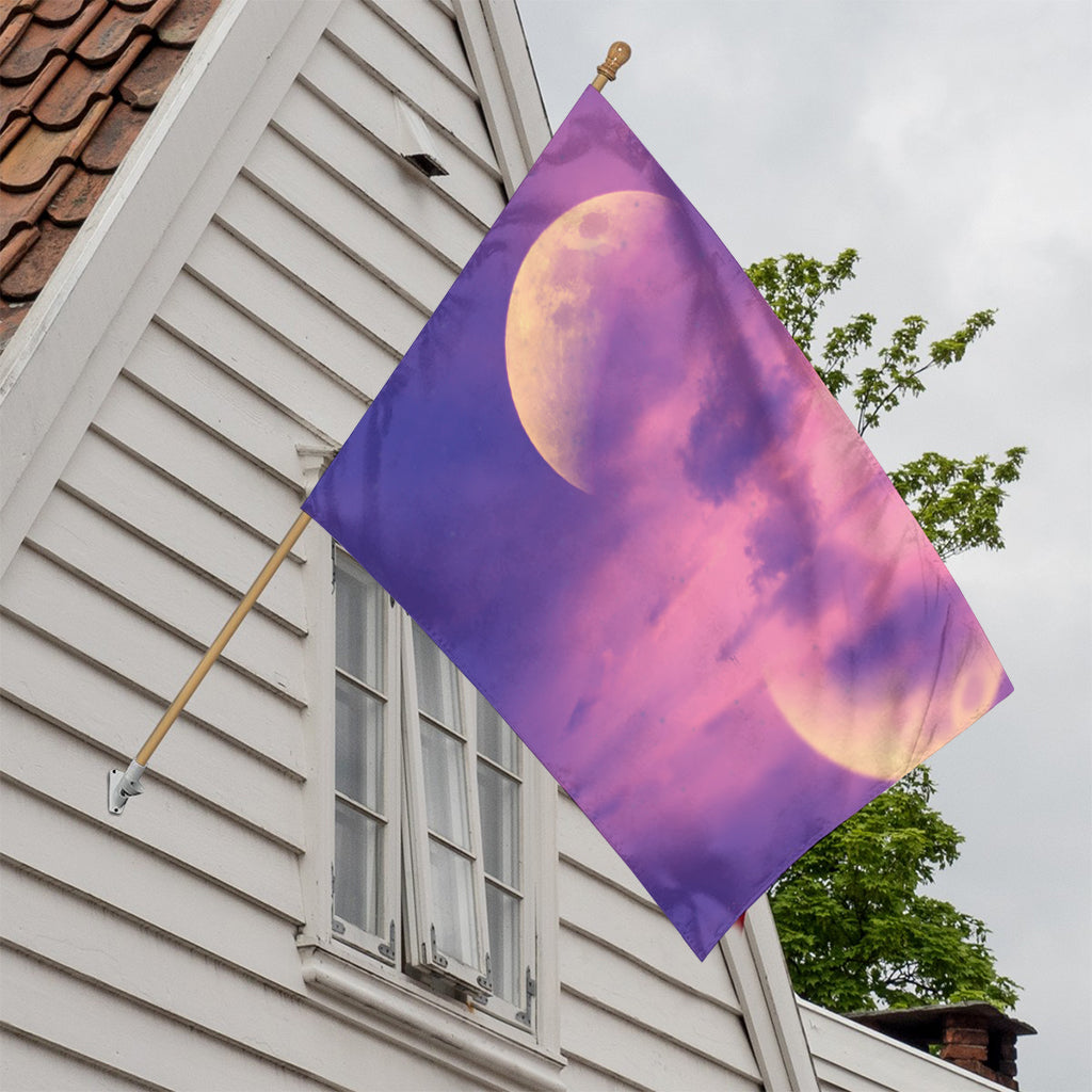 Purple Sky And Full Moon Print House Flag