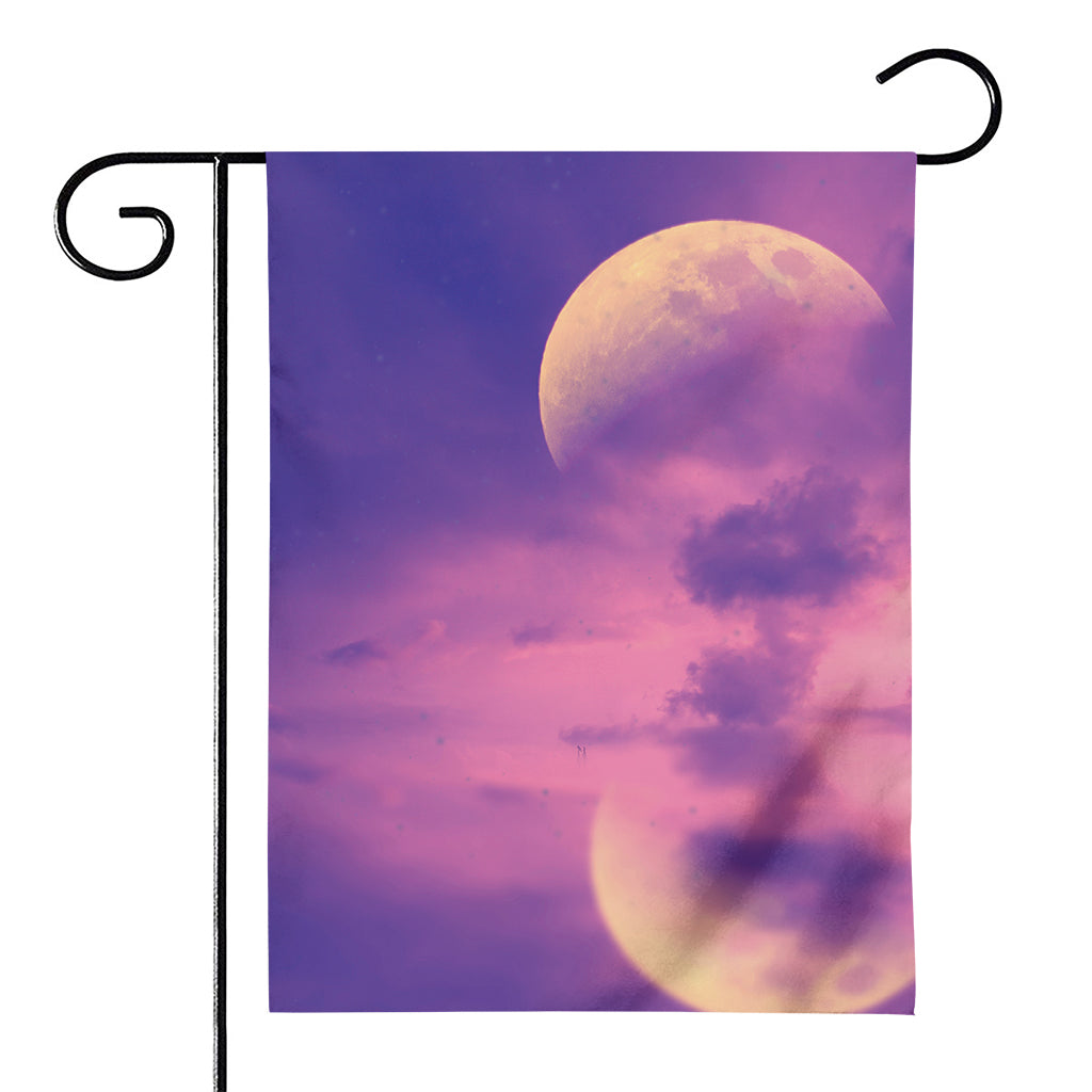 Purple Sky And Full Moon Print House Flag