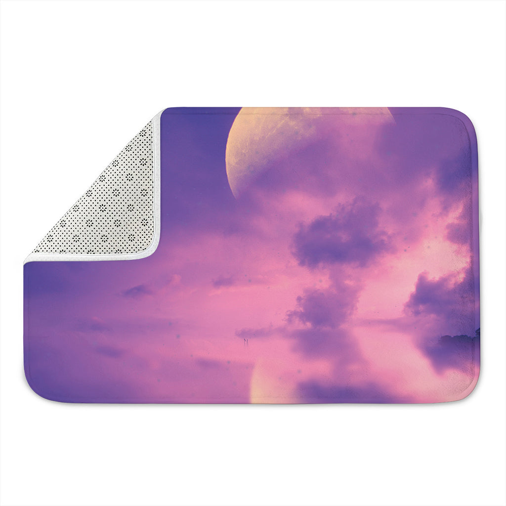 Purple Sky And Full Moon Print Indoor Door Mat