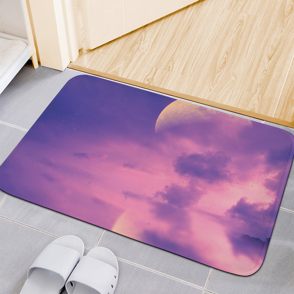 Purple Sky And Full Moon Print Indoor Door Mat