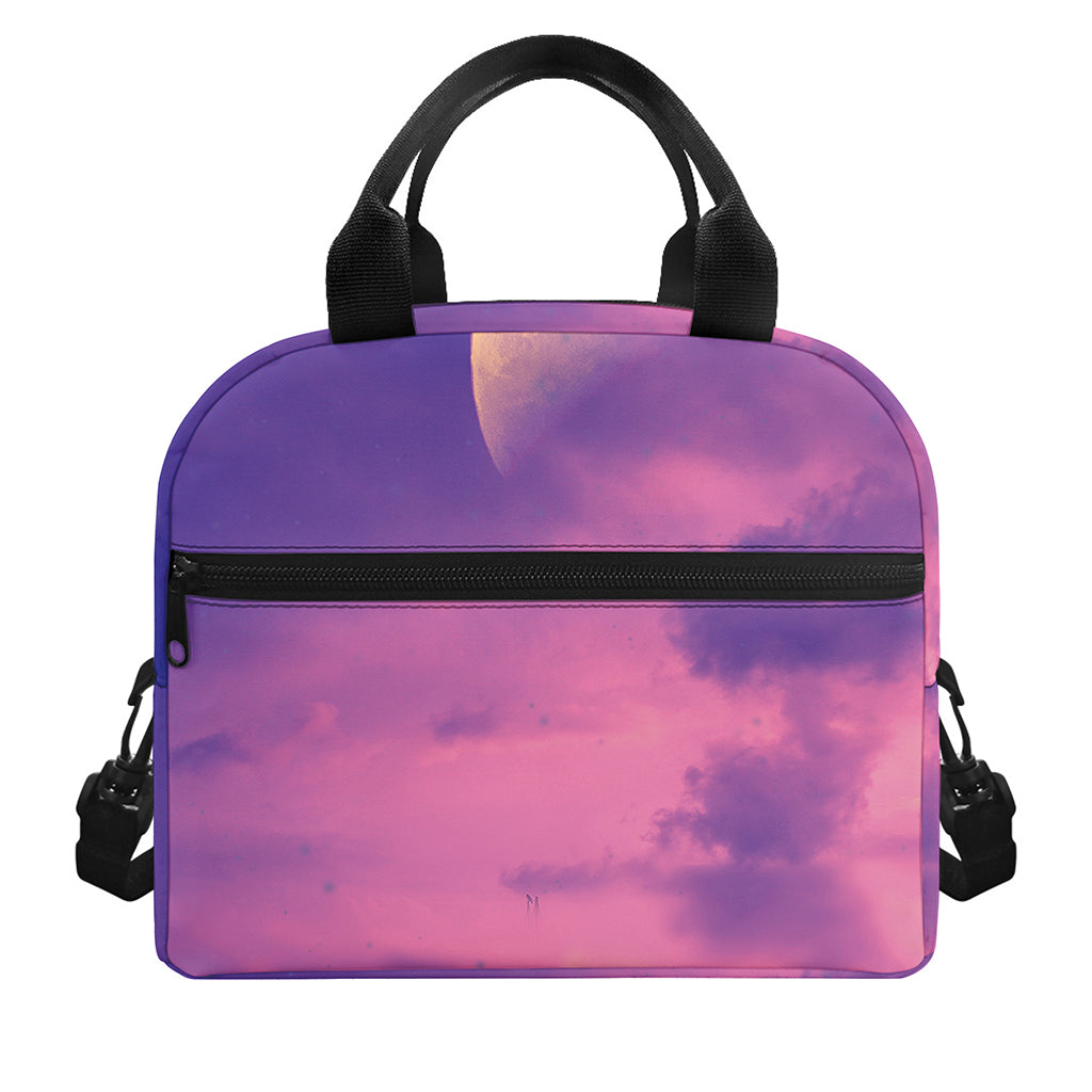 Purple Sky And Full Moon Print Insulated Lunch Bag