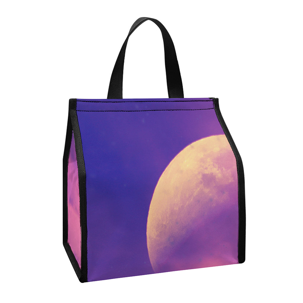Purple Sky And Full Moon Print Insulated Lunch Tote