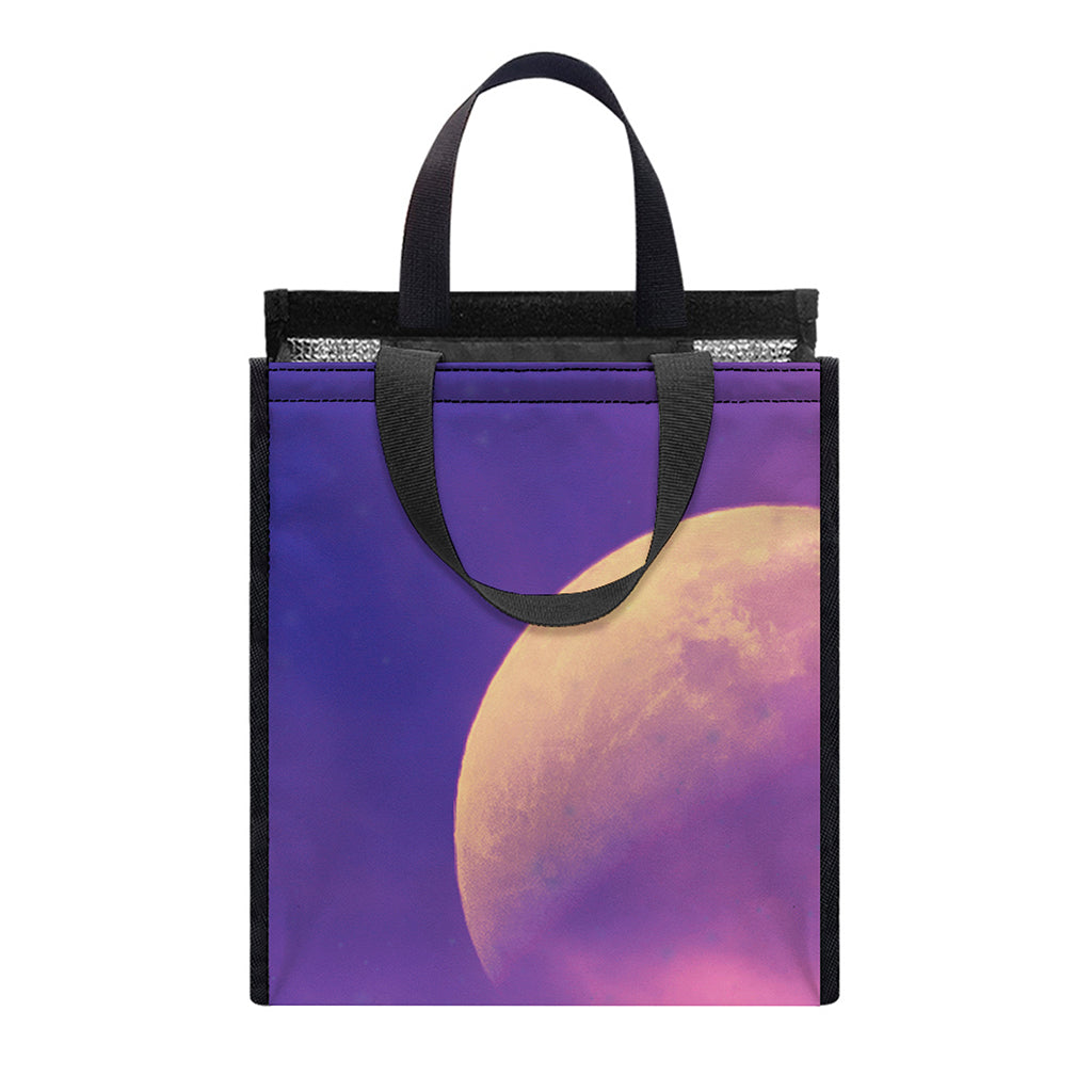 Purple Sky And Full Moon Print Insulated Lunch Tote