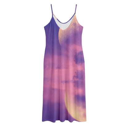 Purple Sky And Full Moon Print Jersey Midi Cami Dress
