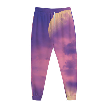 Purple Sky And Full Moon Print Jogger Pants