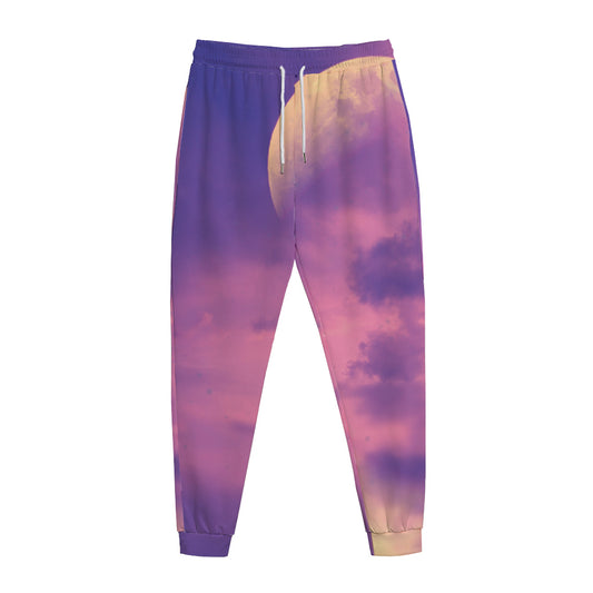 Purple Sky And Full Moon Print Jogger Pants