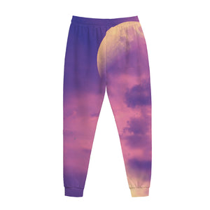 Purple Sky And Full Moon Print Jogger Pants