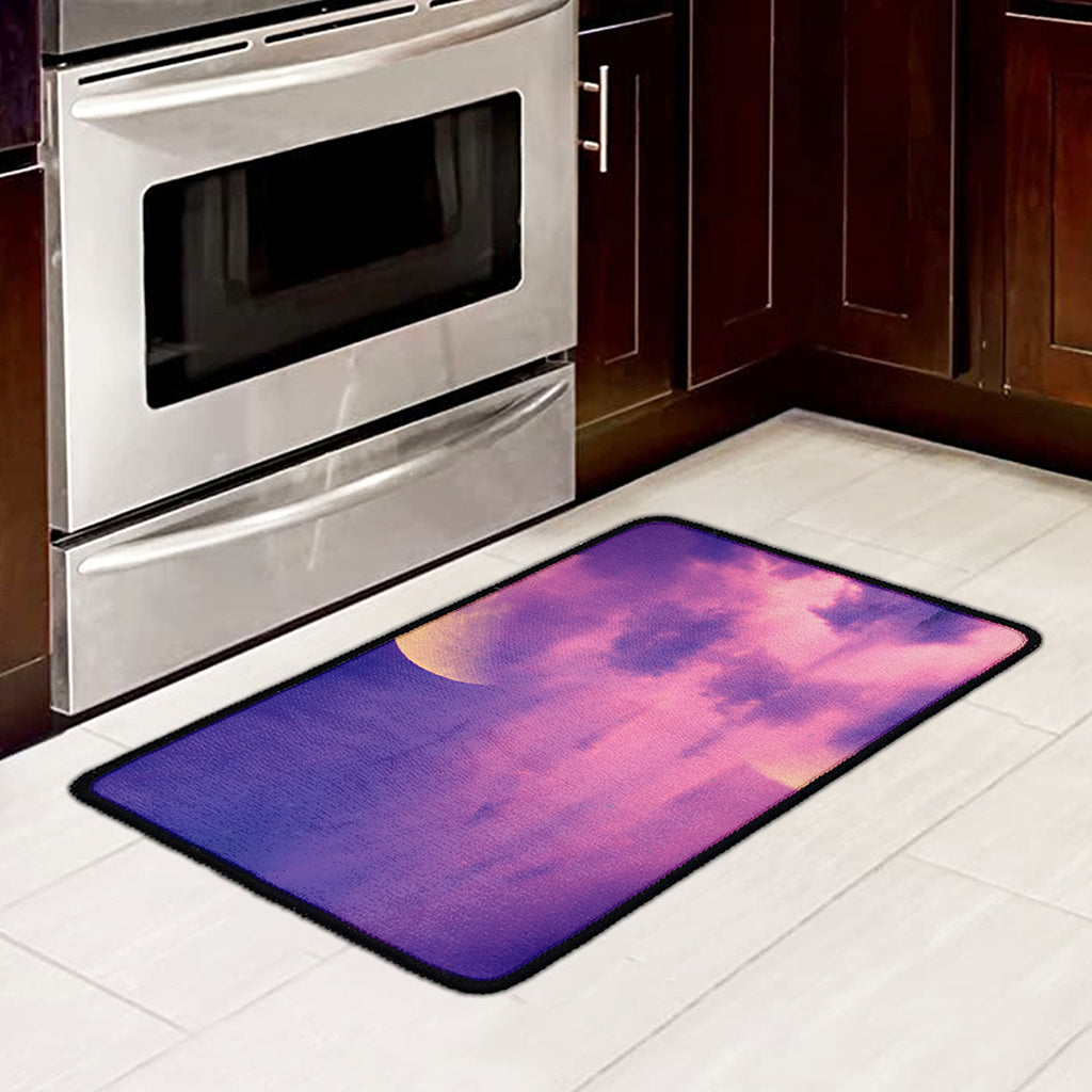 Purple Sky And Full Moon Print Kitchen Mat