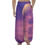 Purple Sky And Full Moon Print Lantern Pants