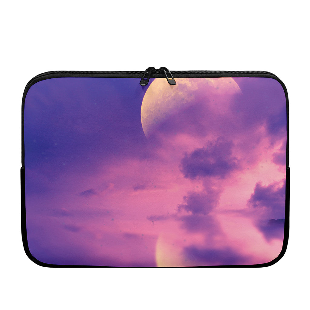 Purple Sky And Full Moon Print Laptop Sleeve