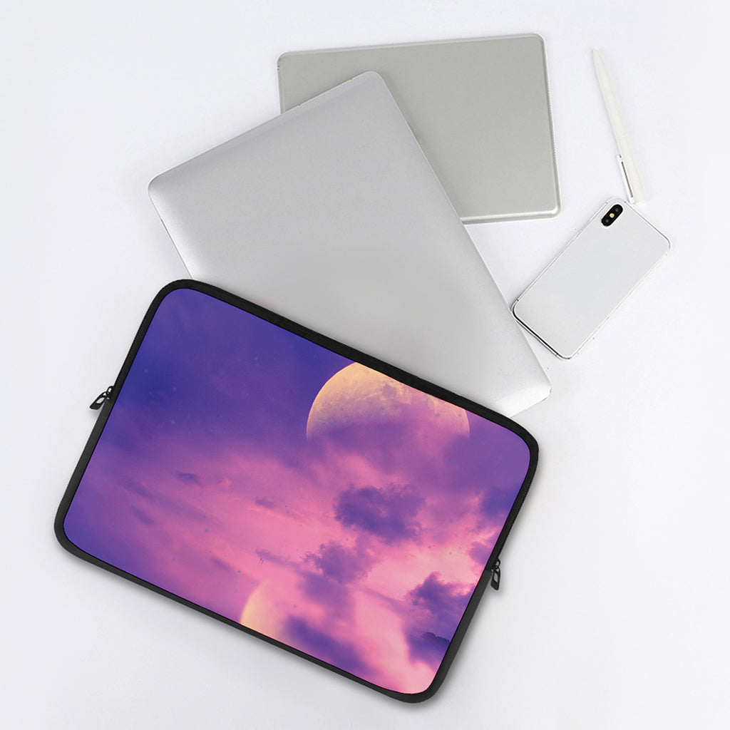Purple Sky And Full Moon Print Laptop Sleeve