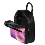 Purple Sky And Full Moon Print Leather Backpack