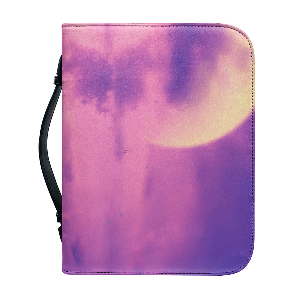 Purple Sky And Full Moon Print Leather Bible Cover