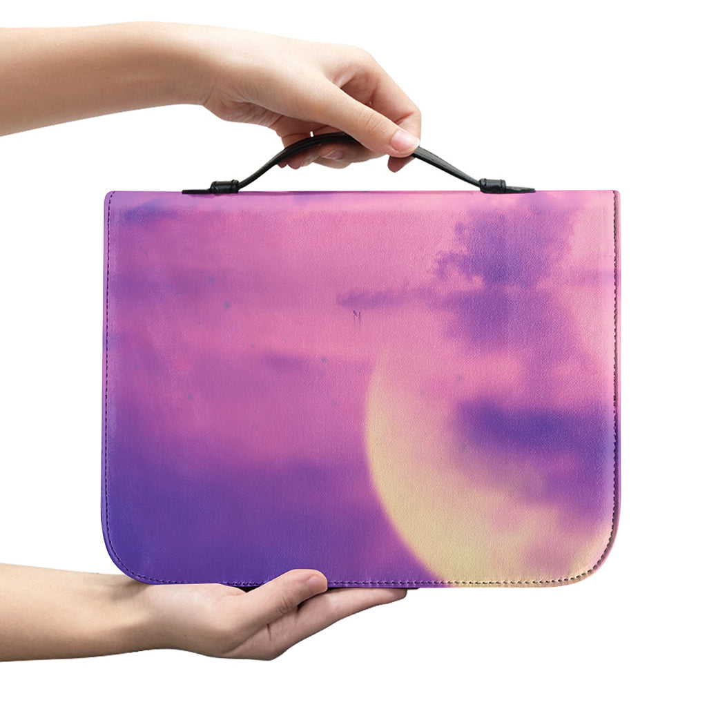 Purple Sky And Full Moon Print Leather Bible Cover