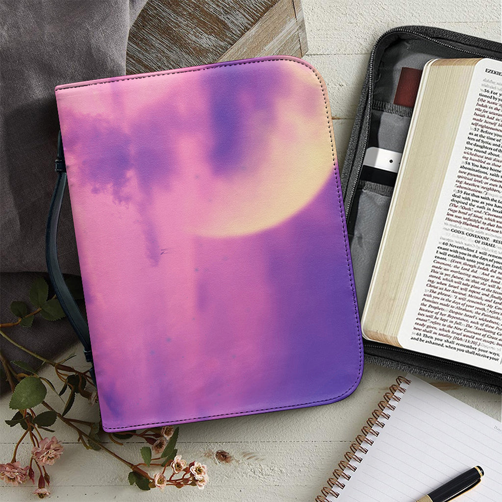 Purple Sky And Full Moon Print Leather Bible Cover