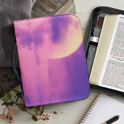 Purple Sky And Full Moon Print Leather Bible Cover