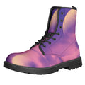Purple Sky And Full Moon Print Lace-Up Boots