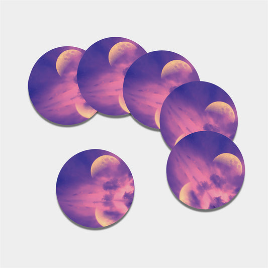 Purple Sky And Full Moon Print Leather Coaster Set