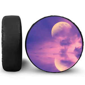 Purple Sky And Full Moon Print Leather Spare Tire Cover