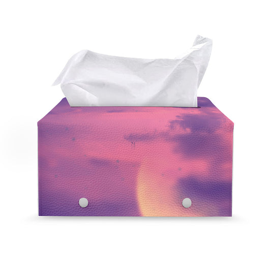 Purple Sky And Full Moon Print Leather Tissue Box Cover