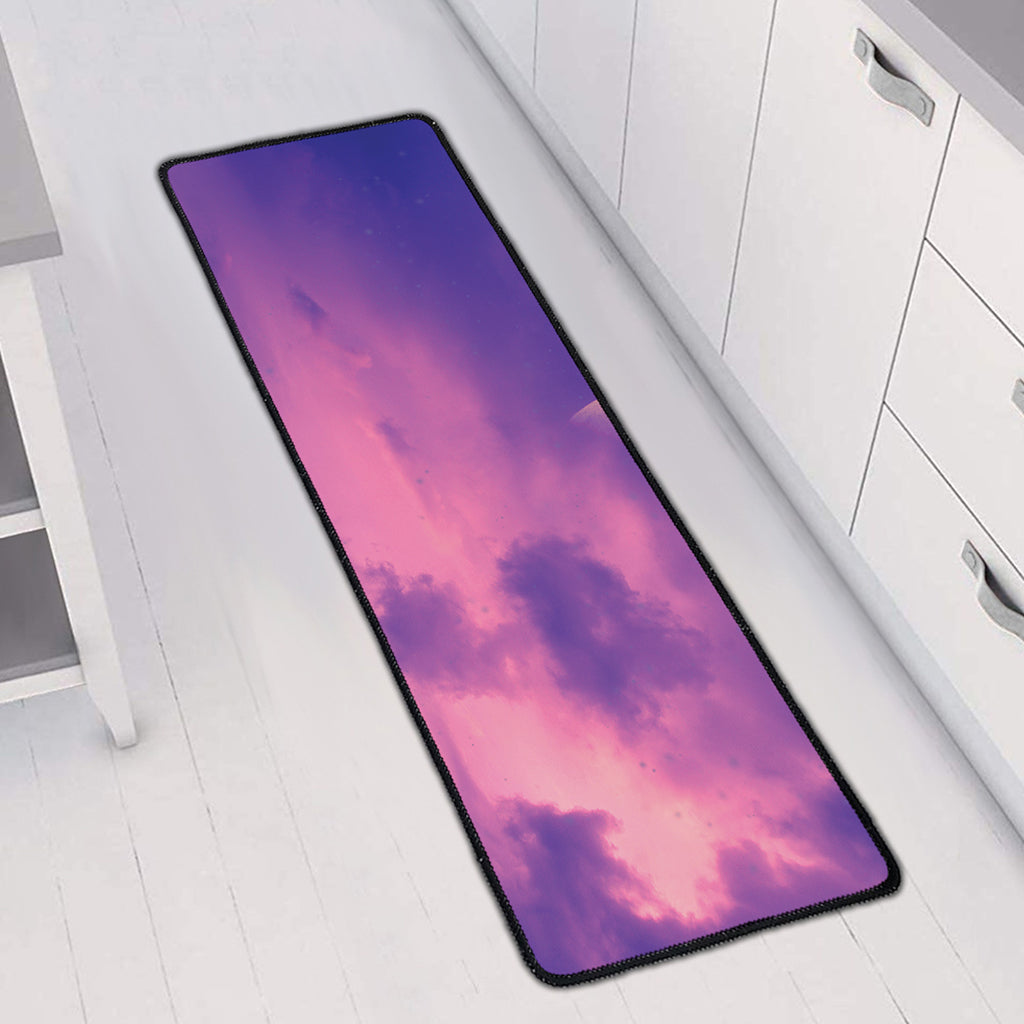 Purple Sky And Full Moon Print Long Kitchen Mat