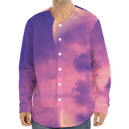 Purple Sky And Full Moon Print Long Sleeve Baseball Jersey