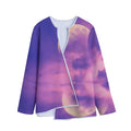 Purple Sky And Full Moon Print Long Sleeve Short Coat