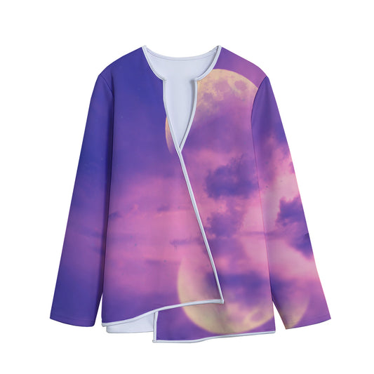 Purple Sky And Full Moon Print Long Sleeve Short Coat