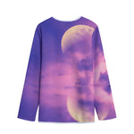 Purple Sky And Full Moon Print Long Sleeve Short Coat