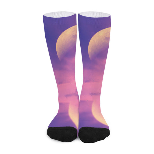 Purple Sky And Full Moon Print Long Socks