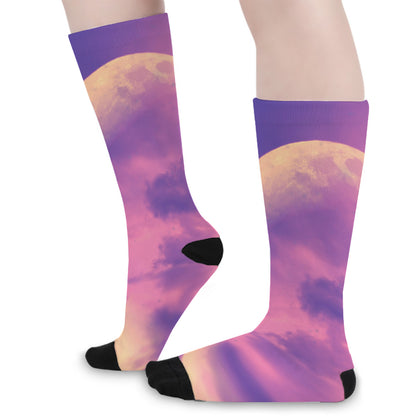 Purple Sky And Full Moon Print Long Socks