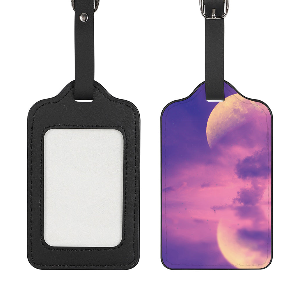 Purple Sky And Full Moon Print Luggage Tag