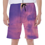 Purple Sky And Full Moon Print Men's Beach Shorts