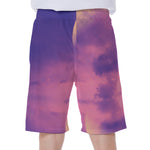 Purple Sky And Full Moon Print Men's Beach Shorts