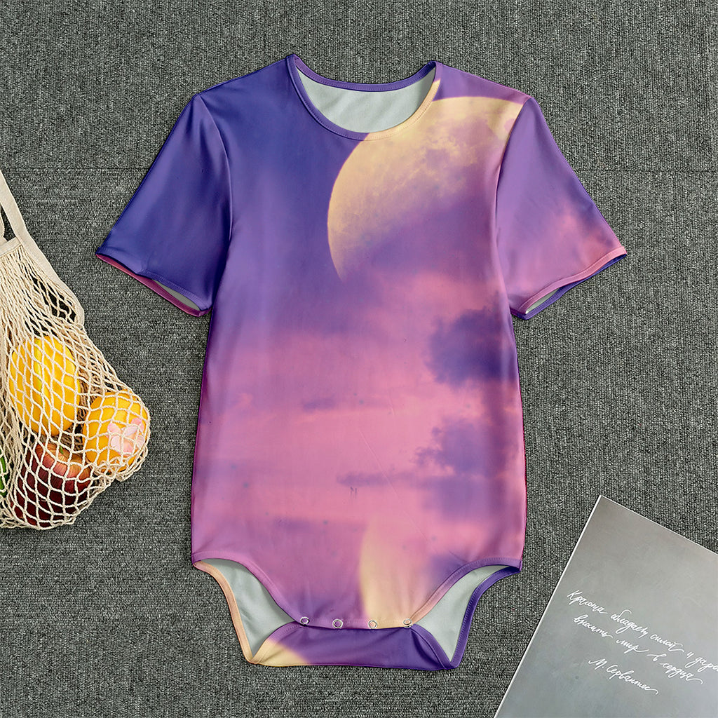Purple Sky And Full Moon Print Men's Bodysuit