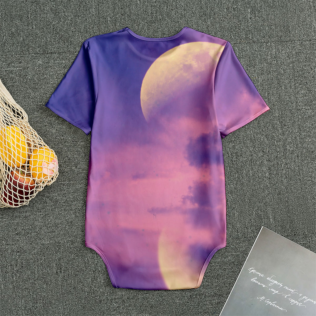 Purple Sky And Full Moon Print Men's Bodysuit