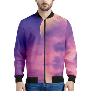 Purple Sky And Full Moon Print Men's Bomber Jacket