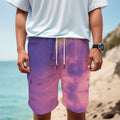 Purple Sky And Full Moon Print Men's Cargo Shorts