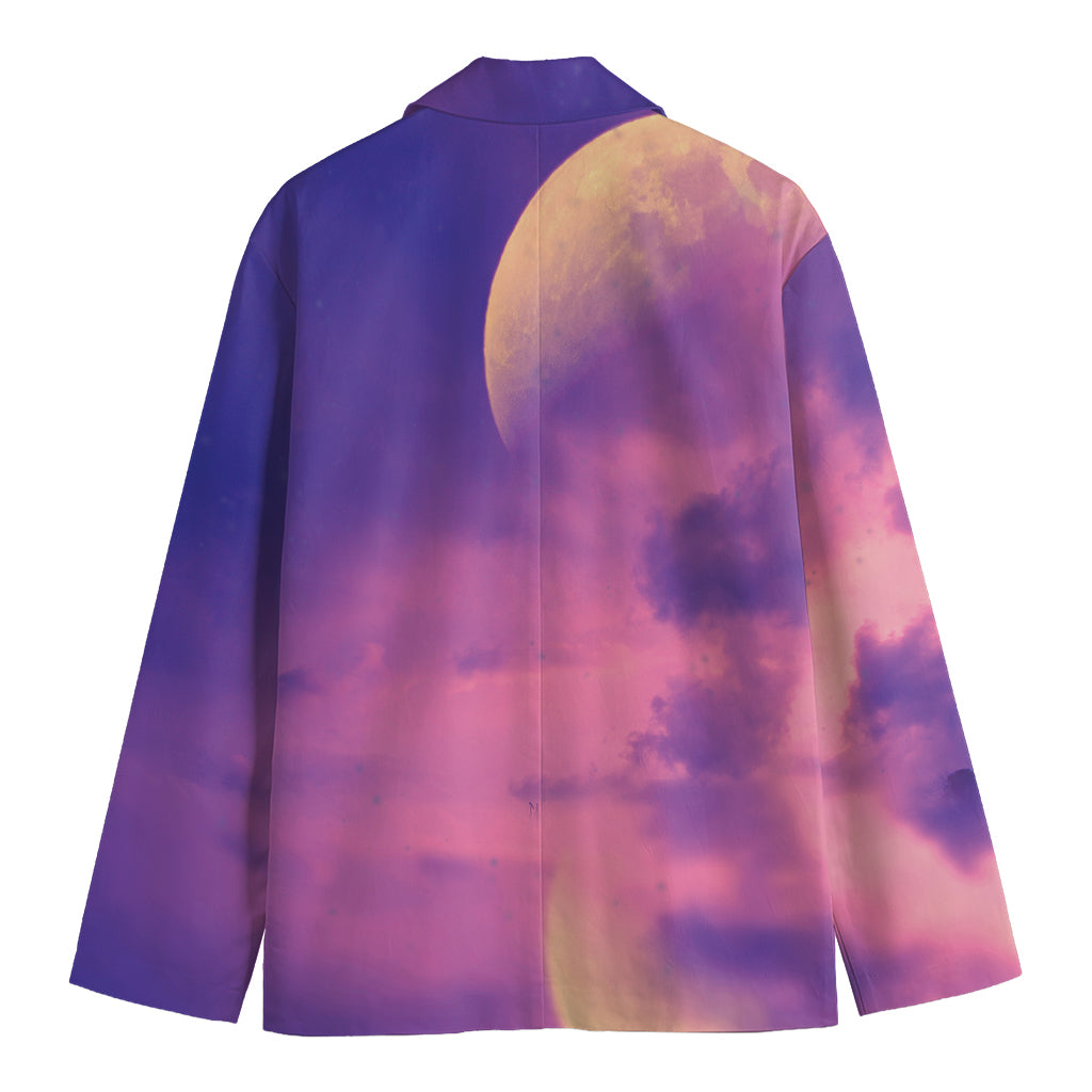 Purple Sky And Full Moon Print Men's Cotton Blazer