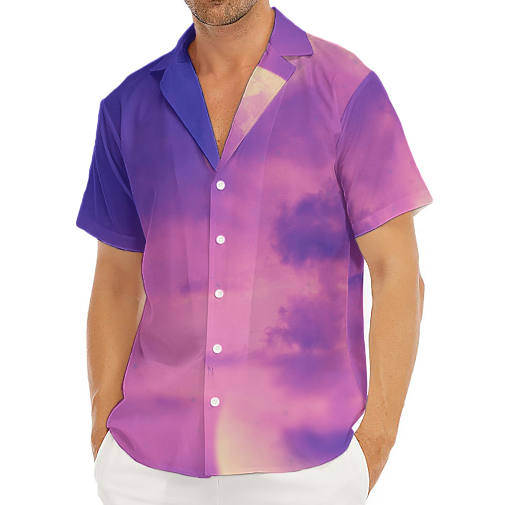 Purple Sky And Full Moon Print Men's Deep V-Neck Shirt