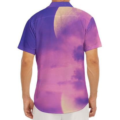 Purple Sky And Full Moon Print Men's Deep V-Neck Shirt