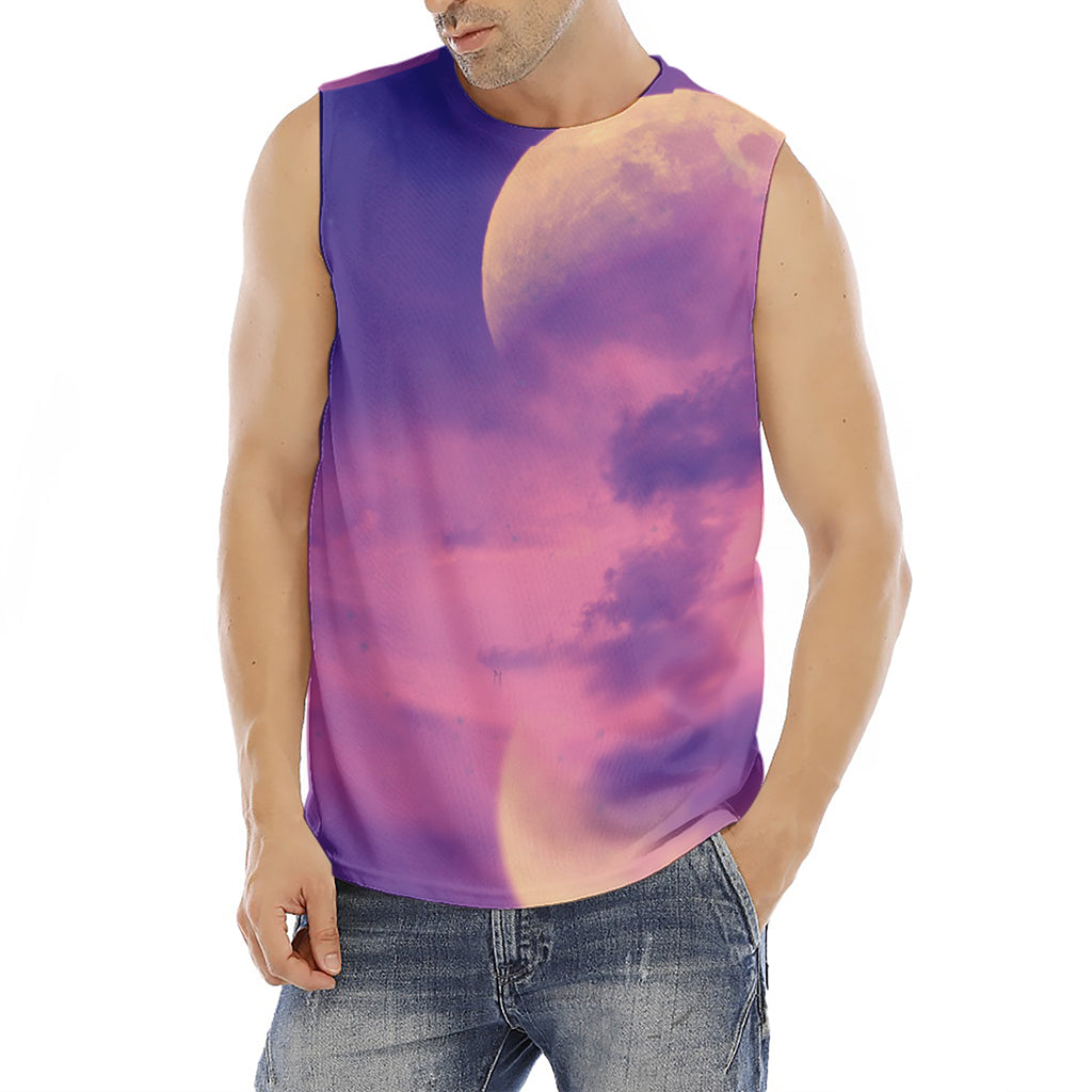 Purple Sky And Full Moon Print Men's Fitness Tank Top