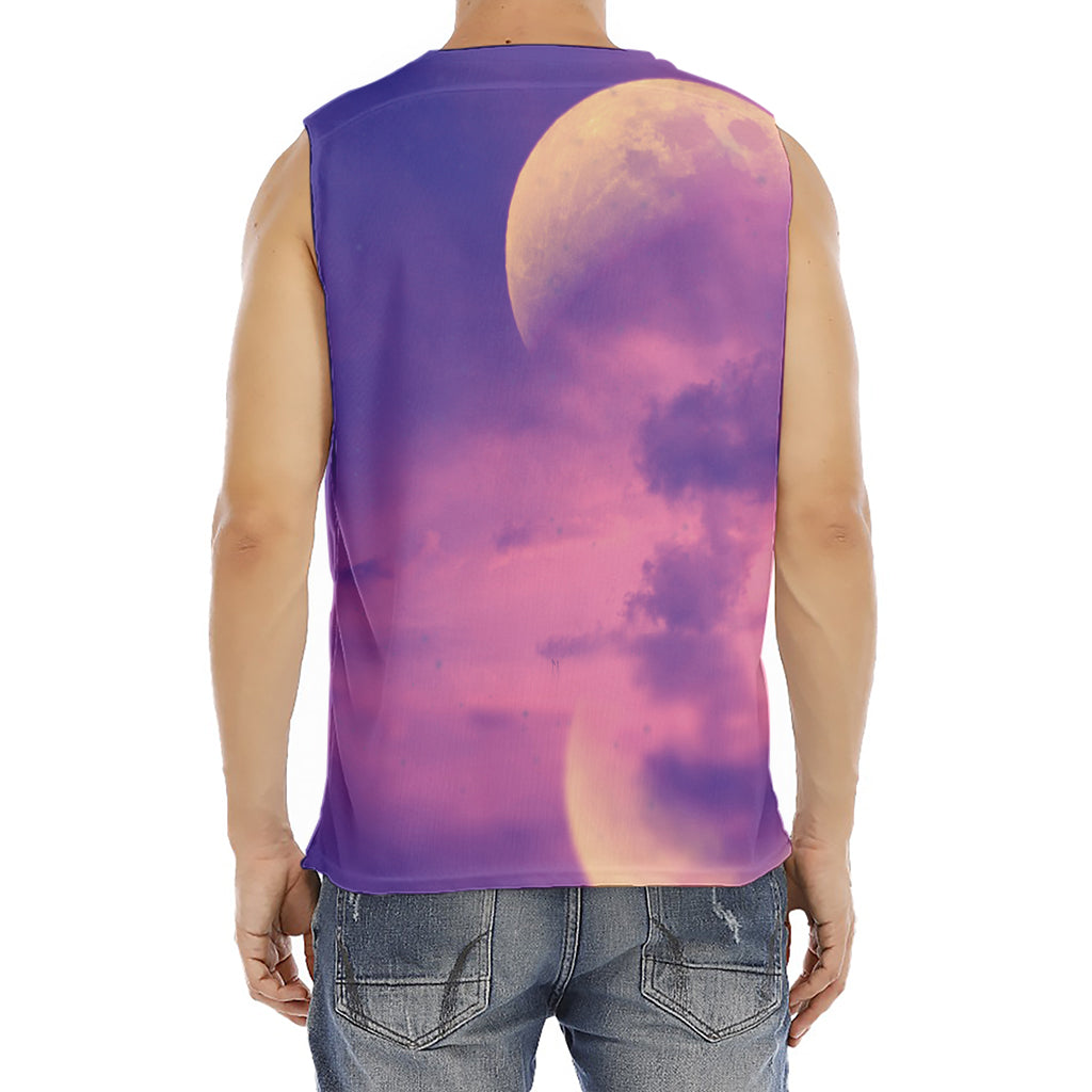 Purple Sky And Full Moon Print Men's Fitness Tank Top