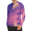 Purple Sky And Full Moon Print Men's Long Sleeve Rash Guard