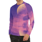 Purple Sky And Full Moon Print Men's Long Sleeve Rash Guard