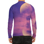 Purple Sky And Full Moon Print Men's Long Sleeve Rash Guard