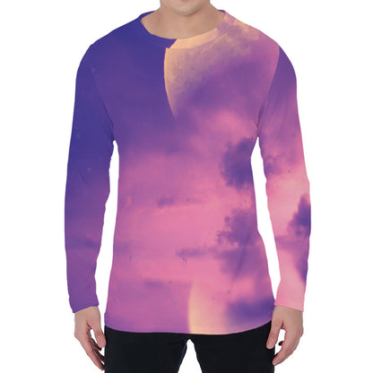 Purple Sky And Full Moon Print Men's Long Sleeve T-Shirt