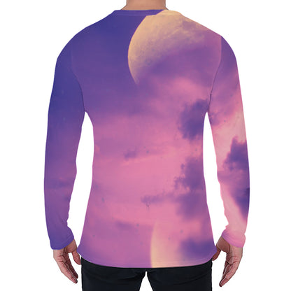 Purple Sky And Full Moon Print Men's Long Sleeve T-Shirt