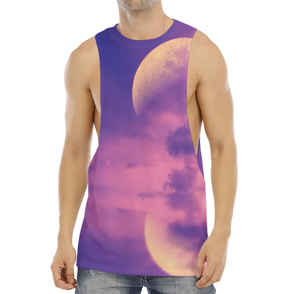 Purple Sky And Full Moon Print Men's Muscle Tank Top