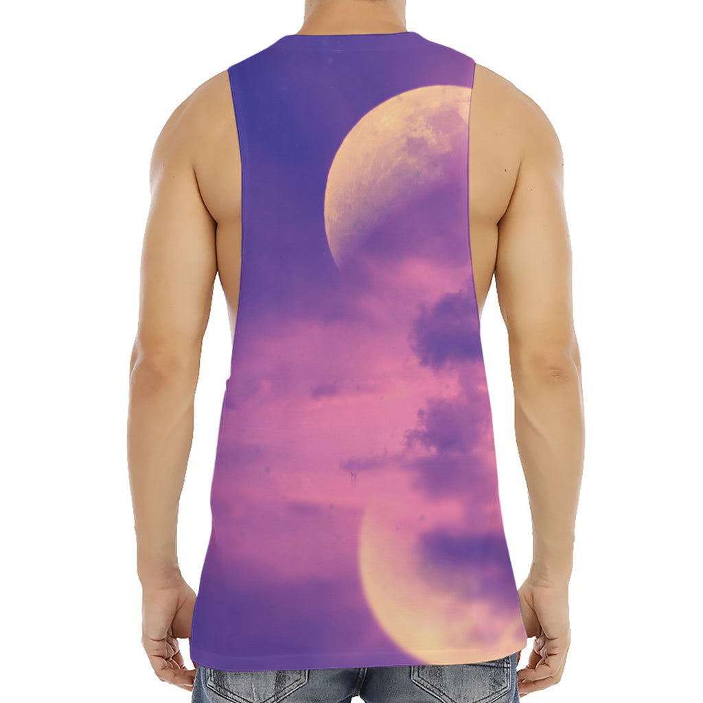 Purple Sky And Full Moon Print Men's Muscle Tank Top